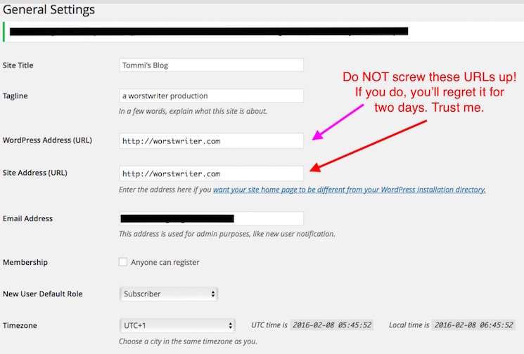 wp general settings screw up