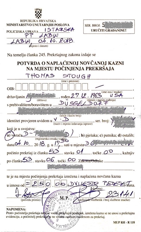 speeding ticket Croatia